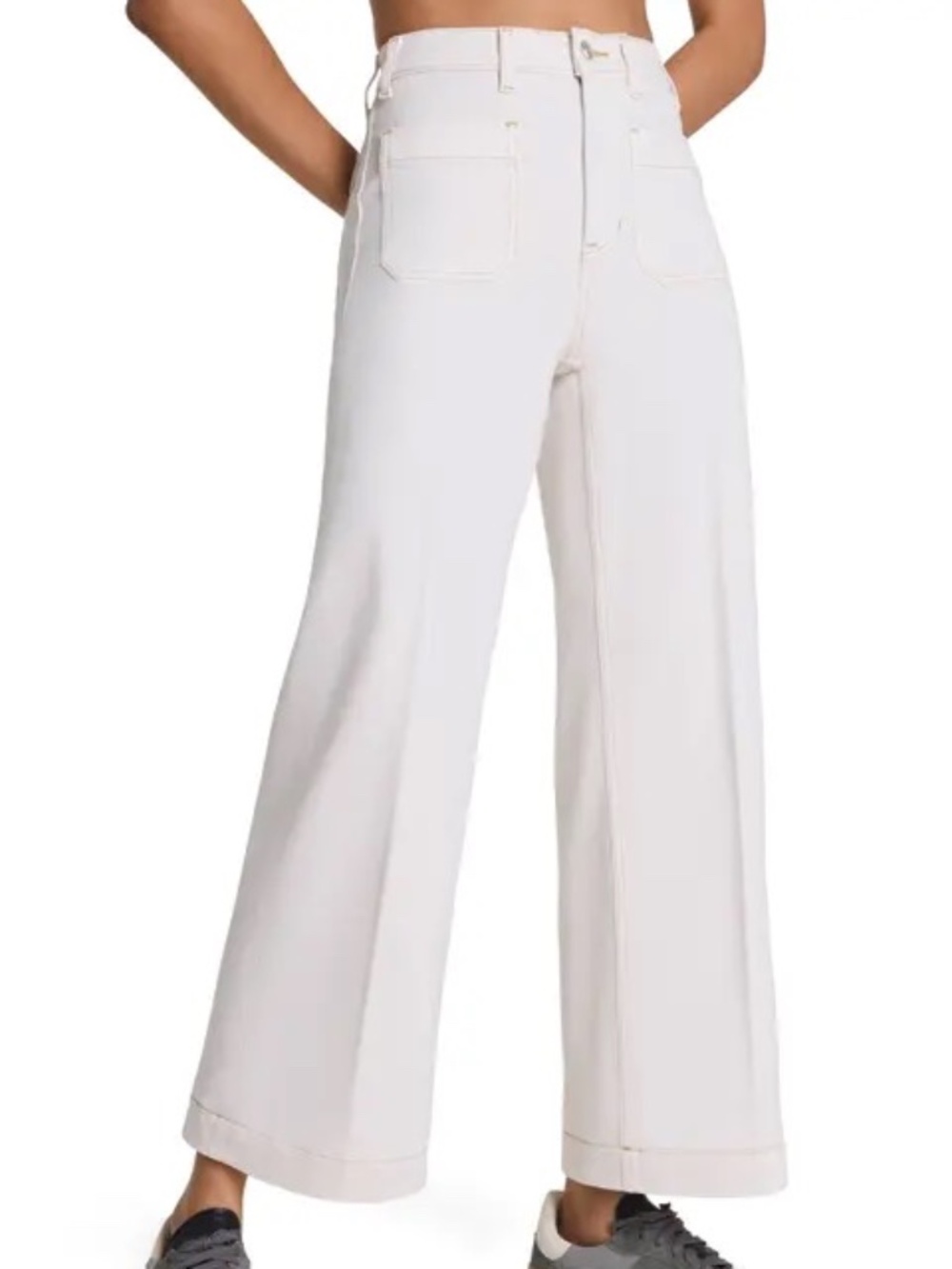 Spanx Pull-On High Waist Crop Wide Leg Jeans White 2X